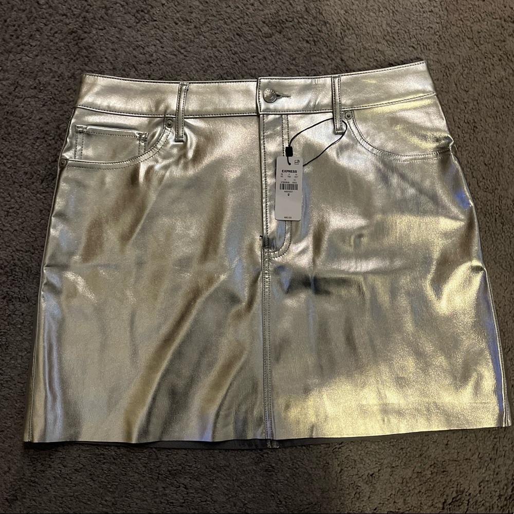 NWT- Express Silver Metallic Mini Skirt